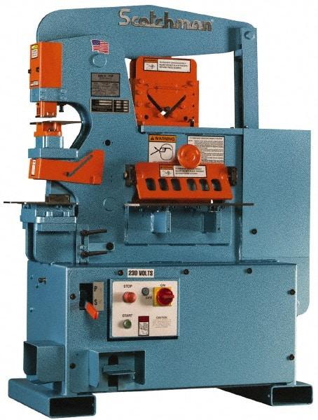 Scotchman - 6" Throat Depth, 50 Ton Punch Pressure, 1-1/4" in 1/2" & 13/16" in 3/4" Punch Capacity Ironworker - 3 hp, 3 Phase, 208/380/575 (Standard), 220 (Optional) & 230/460 (Standard) Volts, 47" Wide x 59" High x 29" Deep - Top Tool & Supply