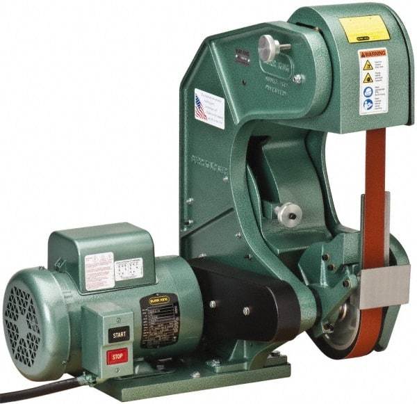 Burr King - 60 Inch Long x 1-1/2 and 2 Inch Wide Belt Grinder - 1.5 hp, 120 Volts, Vertical Belt, 8,000 Ft. per Min Belt Speed - Top Tool & Supply