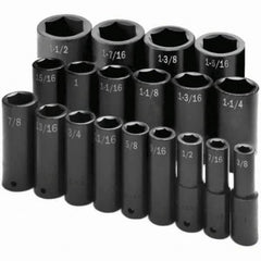 SK - 1/2" Drive Deep Impact Socket Set - 3/8 to 1-1/2", Inch Measurement Standard - Top Tool & Supply