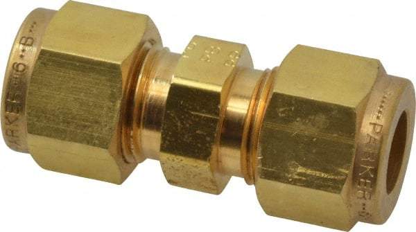 Parker - 3/8" OD, Brass Union - 2,300 Max Working psi, 5/8" Hex, Comp x Comp Ends - Top Tool & Supply