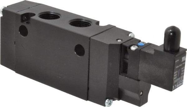 Parker - 3/8", 4-Way Body Ported Stacking Solenoid Valve - 120 VAC, 1.4 CV Rate, Air Return, 2.4" High x 5.78" Long - Top Tool & Supply