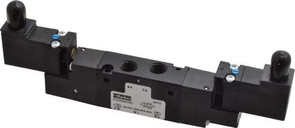 Parker - 1/8", 4-Way Body Ported Stacking Solenoid Valve - 24 VDC, 0.75 CV Rate, 2.14" High x 6.44" Long - Top Tool & Supply