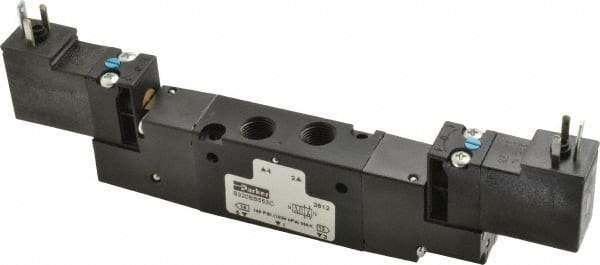 Parker - 1/8", 4-Way Body Ported Stacking Solenoid Valve - 120 VAC, 0.75 CV Rate, 2.14" High x 6.44" Long - Top Tool & Supply