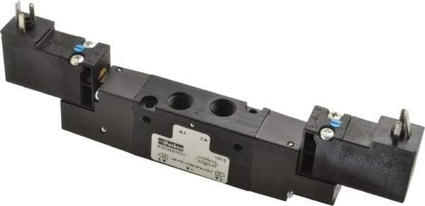 Parker - 4-Way Body Ported Stacking Solenoid Valve - 120 VAC, 0.6 CV Rate, 6.44" Long - Top Tool & Supply