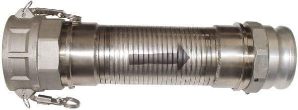 Kuriyama of America - 240" OAL, 3" ID, Flexible Metal Hose Assembly - 3" Fitting, Part A Adapter x Part D Coupler End Connections, Aluminum Fitting, 304 Stainless Steel Hose - Top Tool & Supply