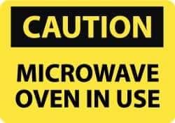 NMC - "Caution - Microwave Oven in Use", 10" Long x 14" Wide, Pressure-Sensitive Vinyl Safety Sign - Rectangle, 0.004" Thick, Use for Accident Prevention - Top Tool & Supply