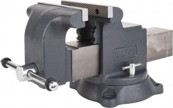 Wilton - 8" Jaw Width x 8" Jaw Opening Capacity, 4" Throat Depth, Bench & Pipe Combination Vise - 3/4 to 3" Pipe Capacity, Swivel Base, Bolt Down Attachment, Ductile Iron - Top Tool & Supply