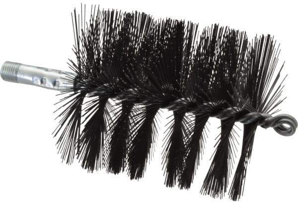 Schaefer Brush - 4-1/2" Brush Length, 4" Diam, Double Stem, Single Spiral Flue Brush - 7-1/2" Long, Tempered Steel Wire, 1/4" NPSM Male Connection - Top Tool & Supply