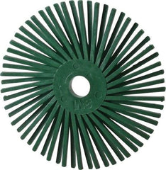 3M - 3" Diam, 3/8" Max Face Width, Plain Hole Radial Bristle Brush - 50 Grit, Coarse Grade, 25,000 Max RPM, Green - Top Tool & Supply