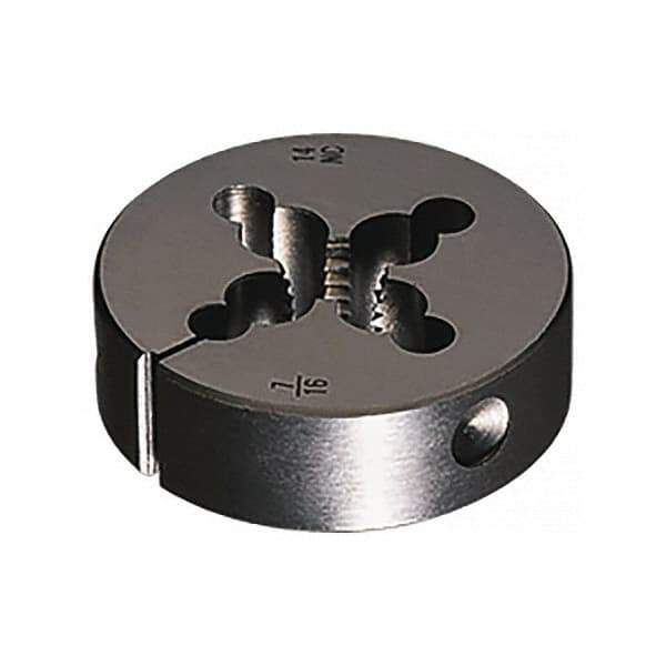 Vermont Tap & Die - 7/16-14 UNC Thread, 1-1/2" Outside Diam Carbon Steel Round Die - 1/2" Thick, Right Hand Thread, Series 290, Adjustable - Exact Industrial Supply