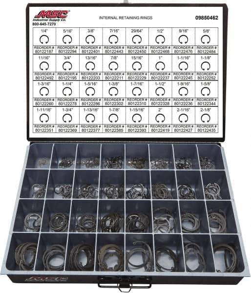 Value Collection - 640 Piece, 1/4 to 2-1/8", SpRing Assortment Steel, Snap Internal Retaining Ring Assortment - Includes Compartmented Case - Top Tool & Supply