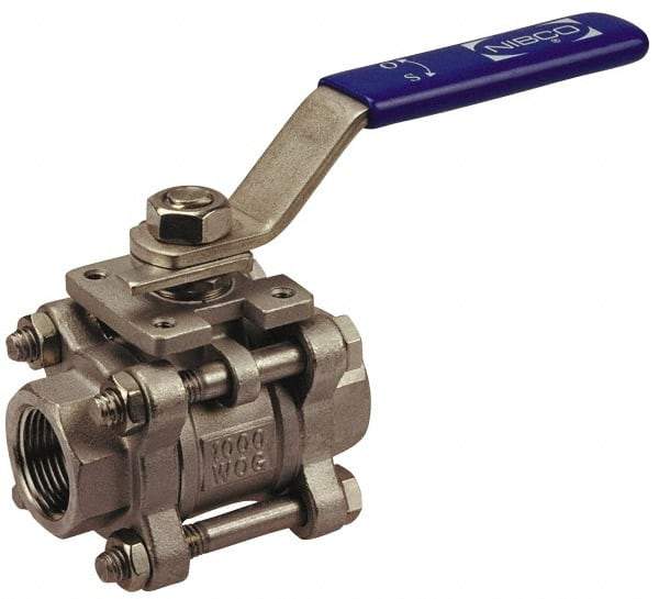 NIBCO - 2" Pipe, Full Port, Bronze Standard Ball Valve - 2 Piece, Inline - One Way Flow, FNPT x Soldered Ends, Lever Handle, 600 WOG, 150 WSP - Top Tool & Supply