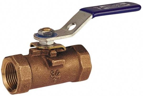 NIBCO - 3/4" Pipe, Reduced Port, Bronze Standard Ball Valve - 1 Piece, Inline - One Way Flow, FNPT x FNPT Ends, Locking Lever Handle, 600 WOG - Top Tool & Supply