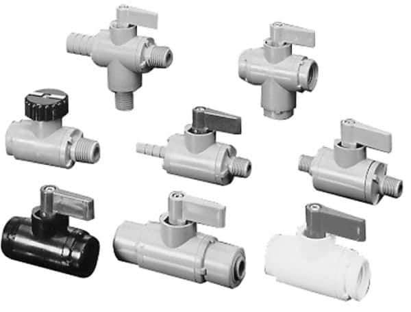 Specialty Mfr - 1/8" Pipe, PVC Standard Ball Valve - Inline - Two Way Flow, FNPT x FNPT Ends, Wedge Handle, 125 WOG - Top Tool & Supply