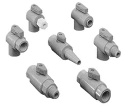 Specialty Mfr - 1/4 x 3/8" Pipe, PVC Standard Ball Valve - Right Angle, MNPT x Push-to-Connect Ends, Wedge Handle, 125 WOG - Top Tool & Supply