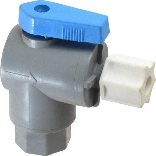 Specialty Mfr - 1/4" Pipe, PVC Standard Ball Valve - Right Angle, FNPT x Compression Ends, Wedge Handle, 125 WOG - Top Tool & Supply