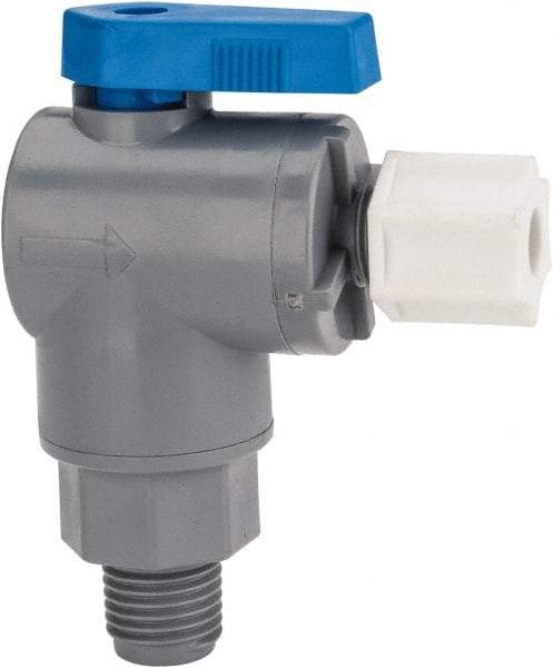 Specialty Mfr - 1/4" Pipe, PVC Standard Ball Valve - Right Angle, MNPT x Compression Ends, Wedge Handle, 125 WOG - Top Tool & Supply