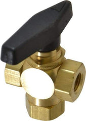 Specialty Mfr - 1/4" Pipe, Brass Standard Ball Valve - Three Way, FNPT x FNPT x FNPT Ends, Wedge Handle, 400 WOG - Top Tool & Supply