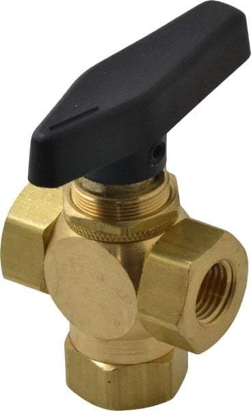 Specialty Mfr - 1/4" Pipe, Brass Standard Ball Valve - Three Way, FNPT x FNPT x FNPT Ends, Wedge Handle, 400 WOG - Top Tool & Supply