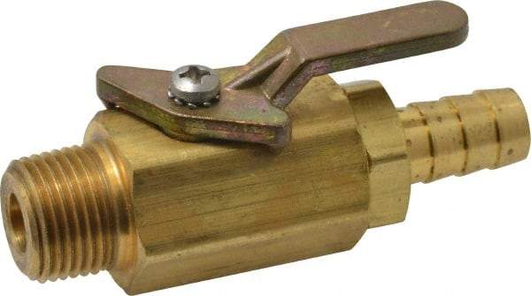 Specialty Mfr - 3/8" Pipe, Brass Standard Ball Valve - Inline - Two Way Flow, MNPT x Barbed Ends, Lever Handle, 500 WOG - Top Tool & Supply