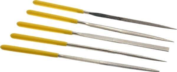 Value Collection - 5 Piece Diamond Pattern File Set - 5-1/2" Long, Fine Coarseness, Set Includes Flat, Round, Square, Three Square - Top Tool & Supply