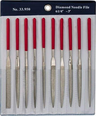 Grobet - 10 Piece Diamond Pattern File Set - 6-1/4" Long, Medium Coarseness, Set Includes Flat, Round, Square, Three Square - Top Tool & Supply