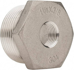 Merit Brass - 1-1/4 x 3/8" Grade 304 Stainless Steel Pipe Hex Bushing - MNPT x FNPT End Connections, 150 psi - Top Tool & Supply