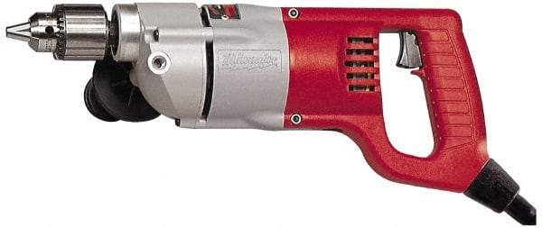 Milwaukee Tool - 1/2" Keyed Chuck, 500 RPM, D-Handle Electric Drill - 7 Amps, 120 Volts, Reversible, Includes Chuck Key with Holder & Side Handle - Top Tool & Supply