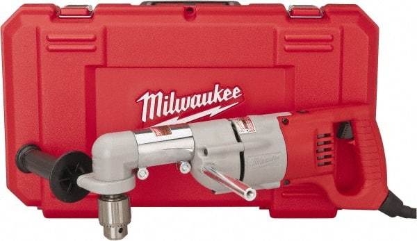 Milwaukee Tool - 1/2" Keyed Chuck, 500 RPM, D-Handle Electric Drill - 7 Amps, 120 Volts, Reversible, Includes 3/16" Socket Wrench, 9/16" Open End Wrench, RAD Assembly, Side Handle - Top Tool & Supply