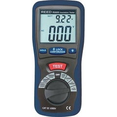 REED Instruments - Electrical Insulation Resistance Testers & Megohmmeters; Display Type: Digital LCD ; Power Supply: (6) AAA Batteries ; Resistance Capacity (Megohm): 2000 ; Maximum Test Voltage: 1000 V ; Category Rating: CAT III @ 1000 V ; Accuracy ? ( - Exact Industrial Supply