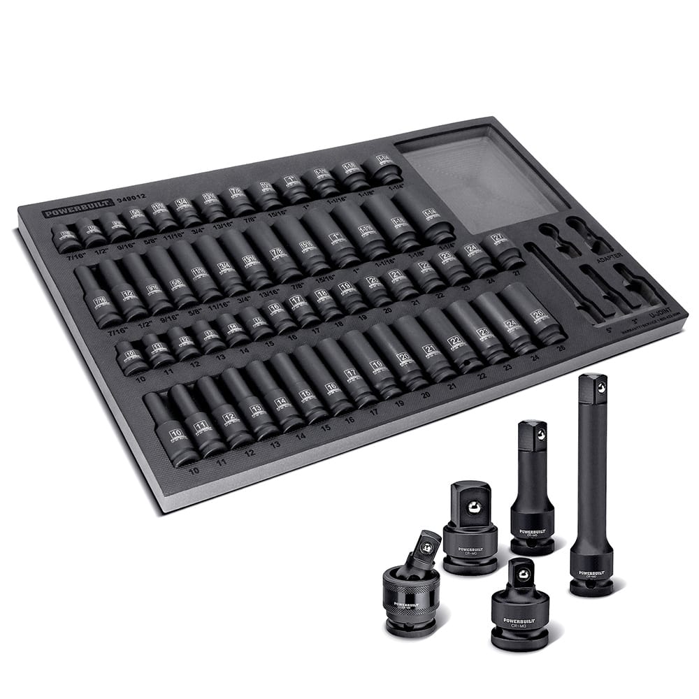 Powerbuilt - 63 Pc Mechanics Socket Set - Exact Industrial Supply