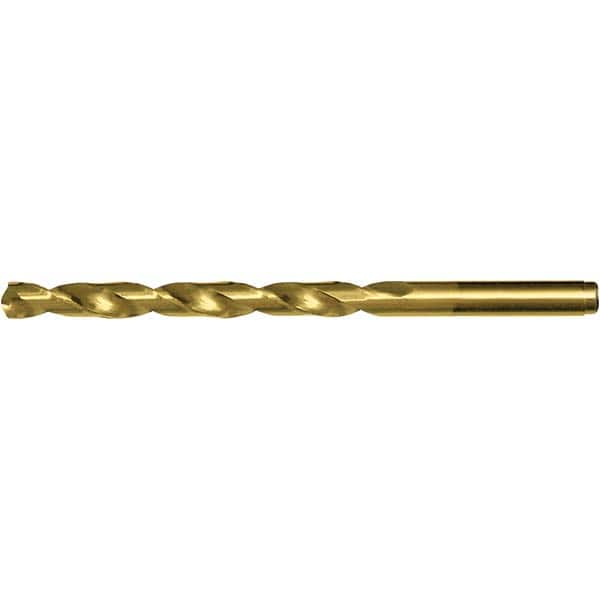 Jobber Length Drill Bit: TiN Finish, Right Hand Cut, Spiral Flute, Straight Shank, 4-5/8″ OAL