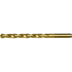 Jobber Length Drill Bit: TiN Finish, Right Hand Cut, Spiral Flute, Straight Shank, 4-1/8″ OAL