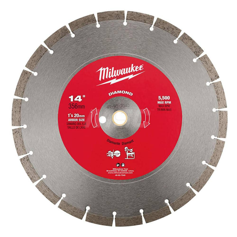 Wet & Dry Cut Saw Blade: 14″ Dia, 1″ Arbor Hole, 1/8″ Kerf Width Use on Cured Concrete, Stone, Brick & Block, Standard Arbor