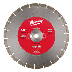 Wet & Dry Cut Saw Blade: 14″ Dia, 1″ Arbor Hole, 1/8″ Kerf Width Use on Cured Concrete, Stone, Brick & Block, Standard Arbor