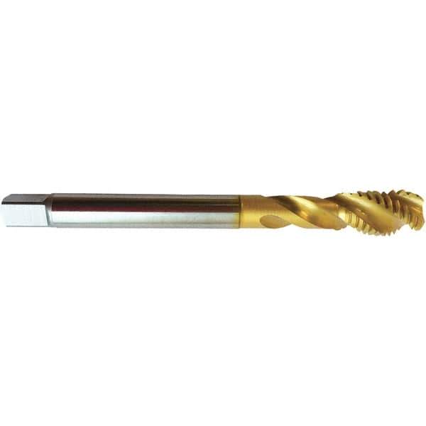 Guhring - 7/8-9 UNC 4 Flute 2BX Modified Bottoming Spiral Flute Tap - High Speed Steel, TiN Finish, 5.5118" OAL, Right Hand Flute, Right Hand Thread, H7/H8, Series 4392 - Top Tool & Supply