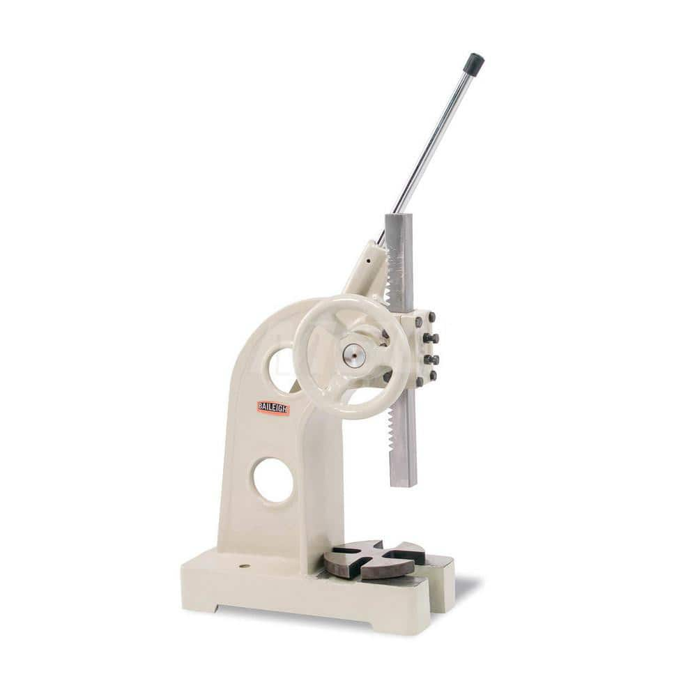 Arbor Presses; Pressure: 3 Ton; Power Type: Manual; Throat Depth (Inch): 5; Maximum Work Height (Inch): 11; Ram Width/Diameter (Inch): 1-1/2; Leverage Style: Ratchet; Overall Height (Inch): 25; Maximum Work Width/Diameter (Inch): 11