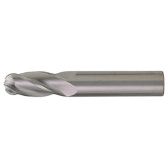 1/8″ Dia. × 1/8″ Shank × 1″ DOC × 3″ OAL, Carbide TiAlN, Spiral , 4 Flute, CW Helix, Round, Ballnose End Mill - Exact Industrial Supply