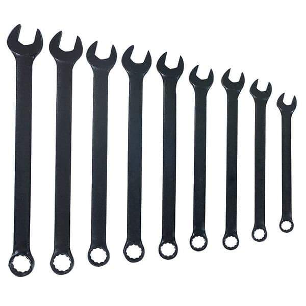 Blackhawk by Proto - 9 Piece, 1/4" to 3/4", 12 Point Combination Wrench - Inch Measurement Standard, Black Finish, Comes in Vinyl Roll - Top Tool & Supply