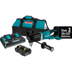 Makita - 36 Volt 1/2" Chuck Right Angle Handle Cordless Drill - 0-1400 RPM, Reversible, 2 Lithium-Ion Batteries Included - Top Tool & Supply