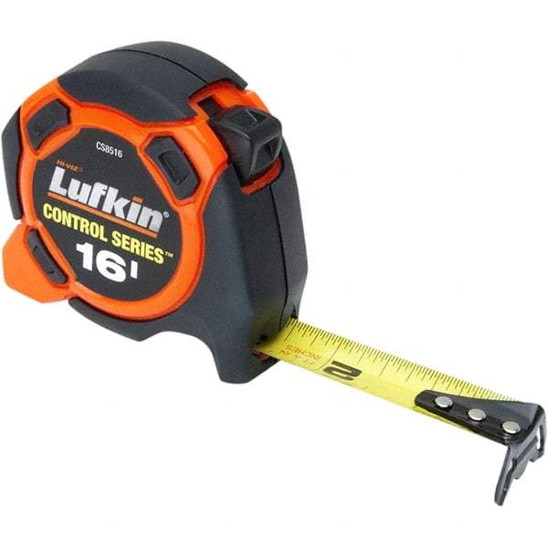 Lufkin - 16' x 3/4" Yellow Steel Blade Tape Measure - 1/8" Graduation, Inch Graduation Style, Orange/Black ABS Plastic Case - Top Tool & Supply