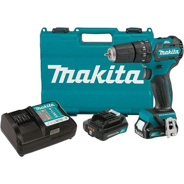 Makita - 12 Volt 3/8" Keyless Chuck Cordless Hammer Drill - 0 to 22,500 BPM, 0 to 1,500 RPM, Reversible - Top Tool & Supply