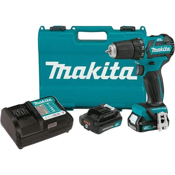 Makita - 12 Volt 3/8" Chuck Pistol Grip Handle Cordless Drill - 0-1500 RPM, Keyless Chuck, Reversible, 2 Lithium-Ion Batteries Included - Top Tool & Supply