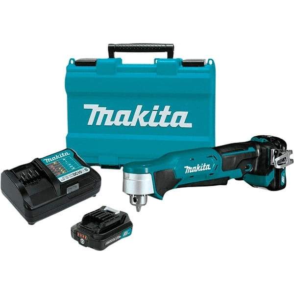 Makita - 12 Volt 3/8" Chuck Right Angle Handle Cordless Drill - 0-1100 RPM, Keyless Chuck, Reversible, 2 Lithium-Ion Batteries Included - Top Tool & Supply