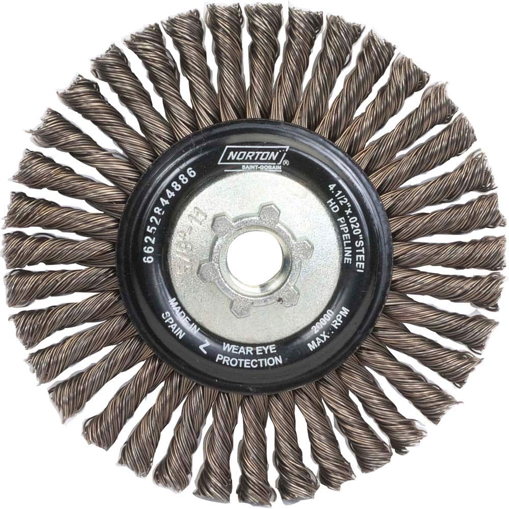 Norton - 4-1/2" OD, 5/8-11 Arbor Hole, Stringer Bead Carbon Wheel Brush - Top Tool & Supply