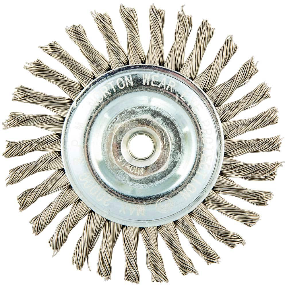 Norton - 4" OD, M10 Arbor Hole, Stringer Bead Twist Knot Stainless Steel Wheel Brush - Top Tool & Supply