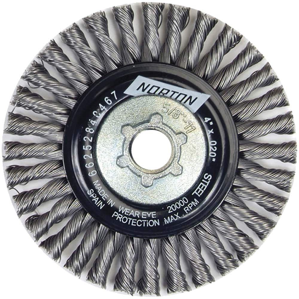 Norton - 4" OD, 5/8-11 Arbor Hole, Stringer Bead Twist Knot Carbon Wheel Brush - Top Tool & Supply