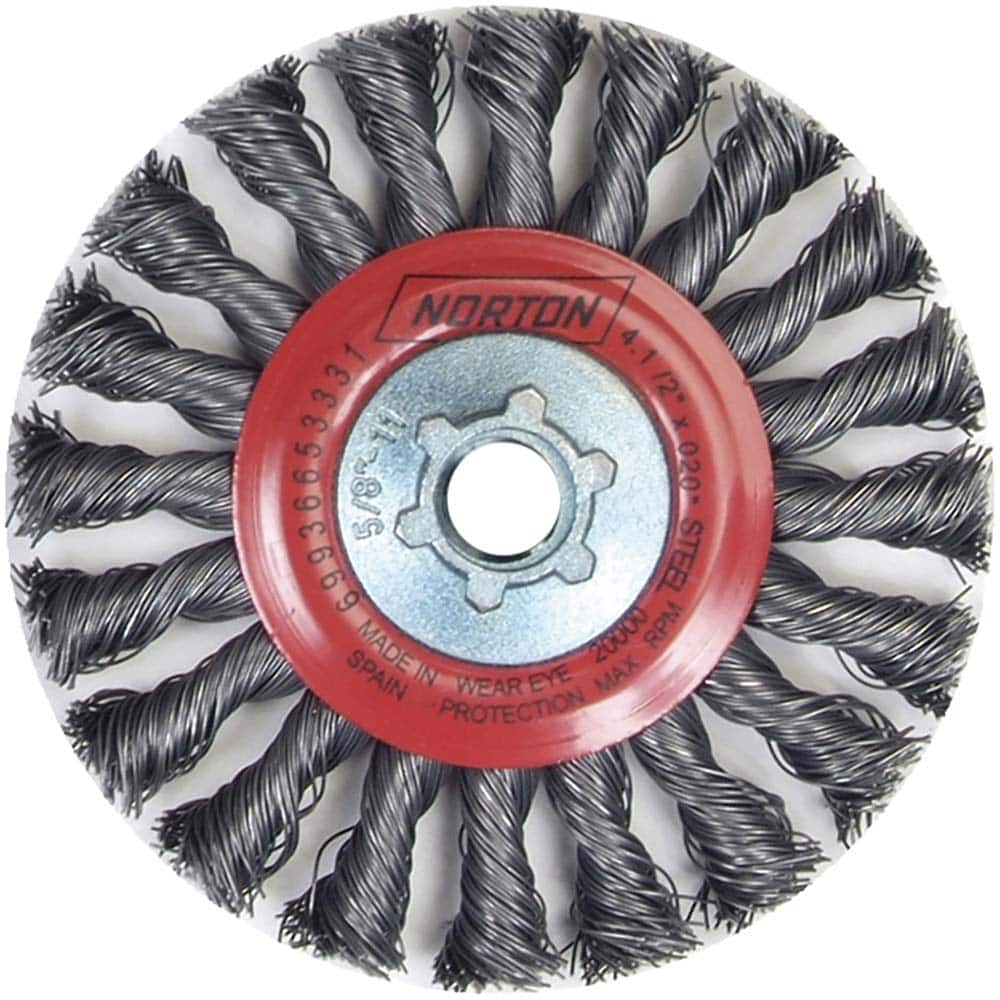 Norton - 4-1/2" OD, 5/8-11 Arbor Hole, Knotted Carbon Wheel Brush - Top Tool & Supply