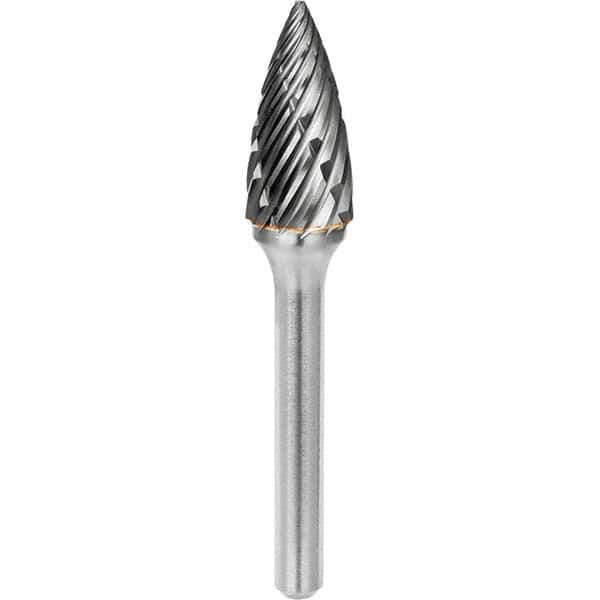 SGS Pro - 1/2" Cut Diam, 1/4" Shank Diam, Tungsten Carbide Steel Cut Pointed Tree Burr - Top Tool & Supply