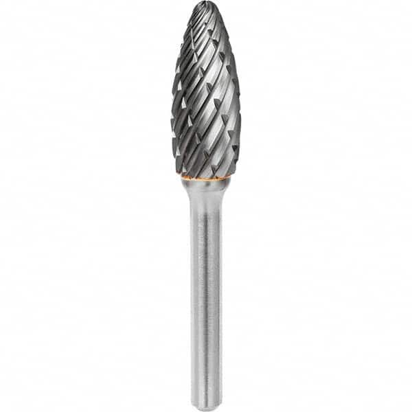 SGS Pro - 1/2" Cut Diam, 1/4" Shank Diam, Tungsten Carbide Steel Cut Flame Burr - Top Tool & Supply